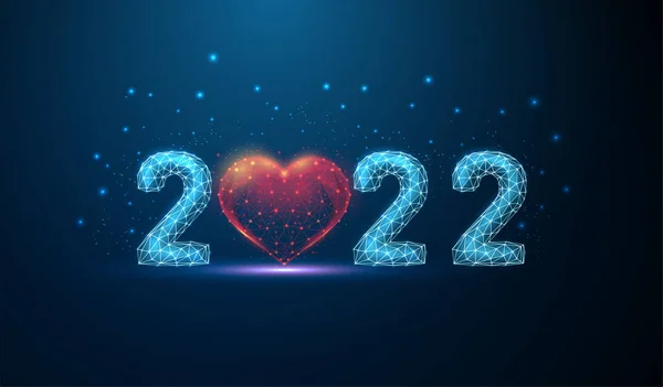 Streszczenie Szczęśliwego Nowego Roku 2022 kartka z pozdrowieniami o kształcie serca — Wektor stockowy