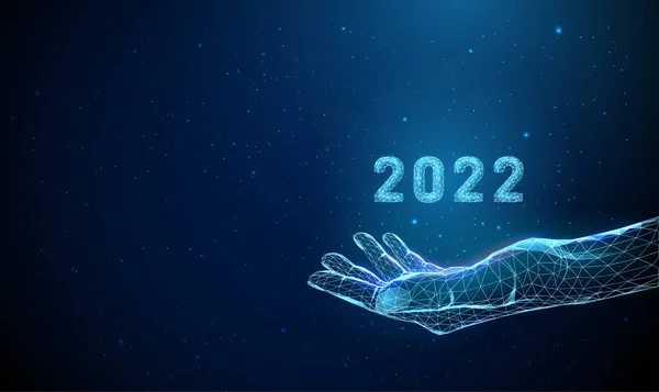 Абстрактная синяя низкопольная рука с номером 2022. — стоковый вектор