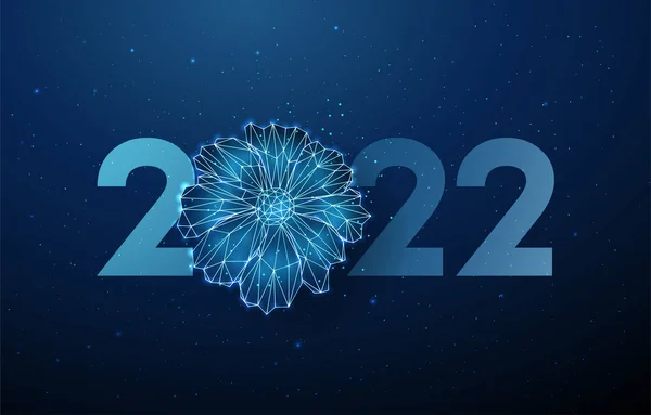 Streszczenie niebieski niski poli kwiat i numer 2022 Rok. — Wektor stockowy