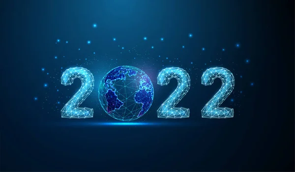 Abstrak Happy 2022 kartu ucapan Tahun Baru dengan planet - Stok Vektor