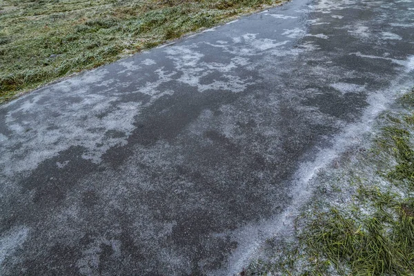 Slippery Road Covered Ice Frozen Winter Way Freezing Rain — Stock Photo, Image