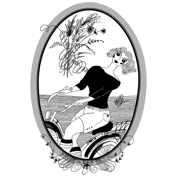 Vintage fille monte un vélo . — Photo