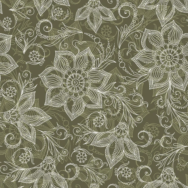 Dikişsiz desen - Paisley çiçek Illustr kına Mehndi Doodles