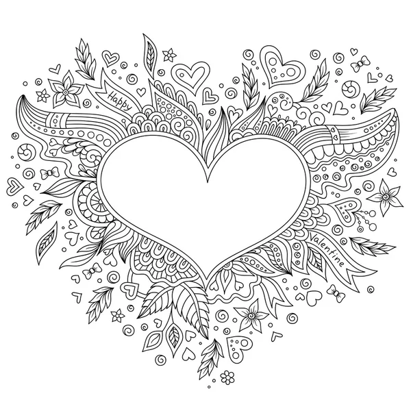 Dibujo para colorear flor corazón Tarjeta de felicitación del día de San Valentín — Foto de Stock