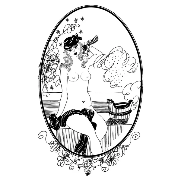 Chica vintage en el baño. Conjunto de ilustraciones . — Foto de Stock