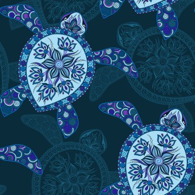 Seamless pattern with turtles.  Indian mehndi style clipart
