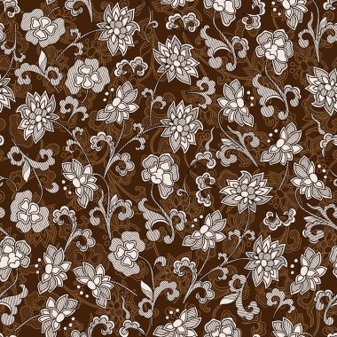 Vintage çiçek raster seamless modeli ile bej flo çizilmiş