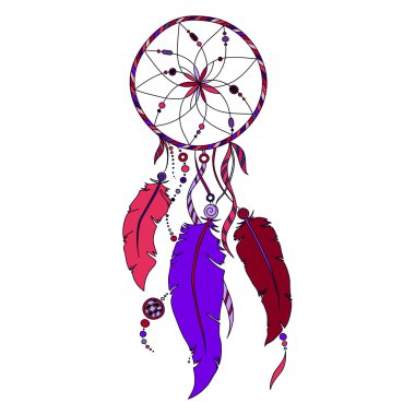 Dreamcatcher, tüyler ve boncuk. 