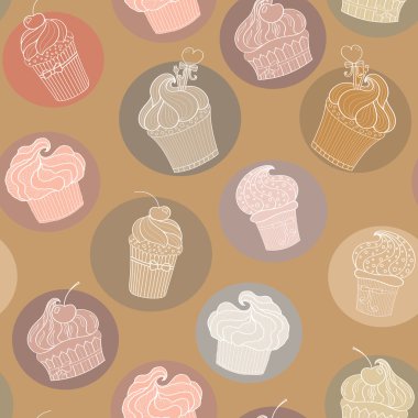 Doodle bej cupcakes desen