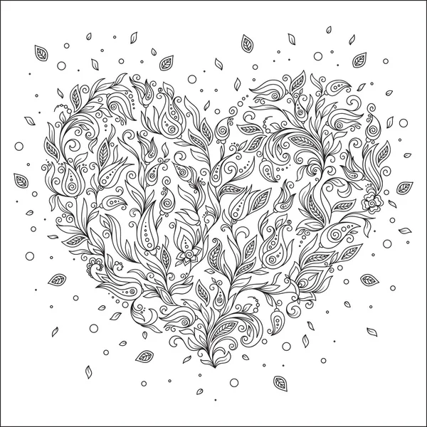 Coloring page flower heart St Valentine\'s day greeting card