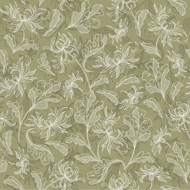 Seamless raster vintage japanese pattern with lily clipart
