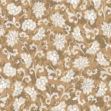Vintage çiçek raster seamless modeli ile bej flo çizilmiş