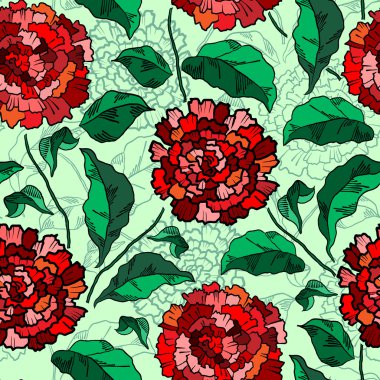 Vintage çiçek seamless modeli çizilmiş dahlia çiçekli.