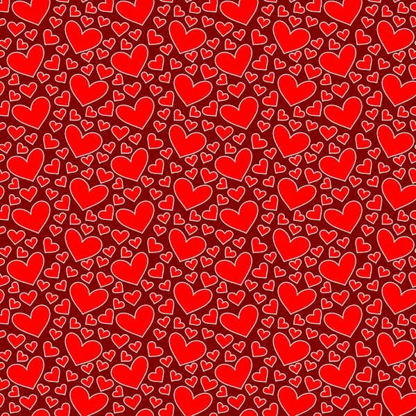Kırmızı kalpler seamless modeli. Elle çizilmiş arka plan. — Stok fotoğraf