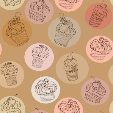 Doodle bej cupcakes desen