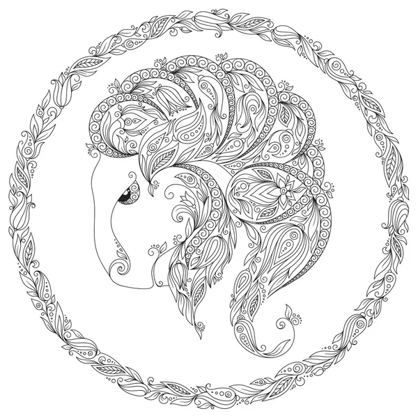 Hand drawn line flowers art of zodiac Capricornus. — Stock Photo, Image