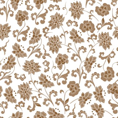 Vintage çiçek raster seamless modeli ile bej flo çizilmiş
