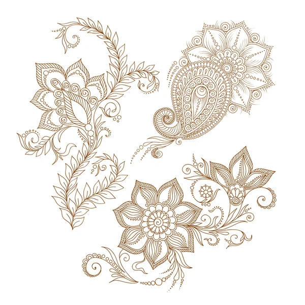 Mehndi henna tattoo doodle elementen. Ontwerpen set — Stockfoto