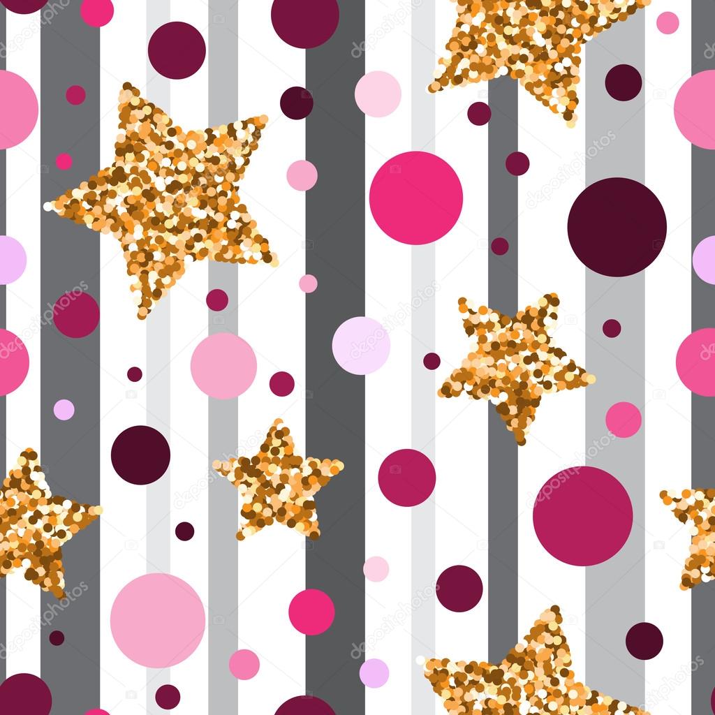 Seamless pattern with gold glitter textured stars 