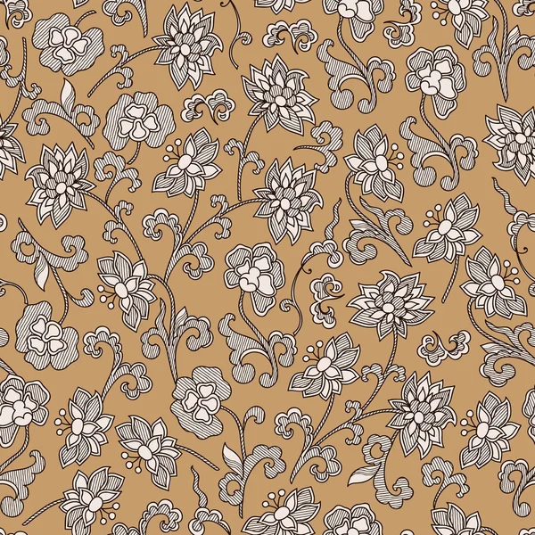 Vintage çiçek raster seamless modeli ile bej flo çizilmiş