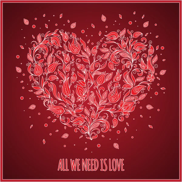 Mooie happy Valentijnsdag wenskaart van floral hart. — Stockfoto