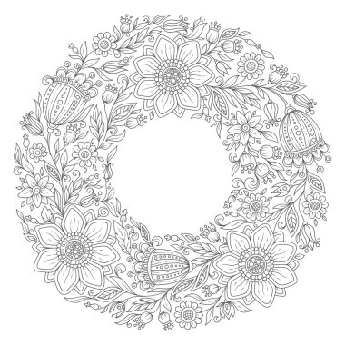 Çiçek çelenk. Boyama kitabı sayfası yetişkin için