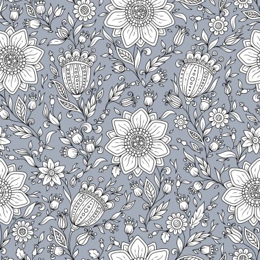 Sorunsuz vektör çiçek desenli renkli fantezi bitkiler ile ve 