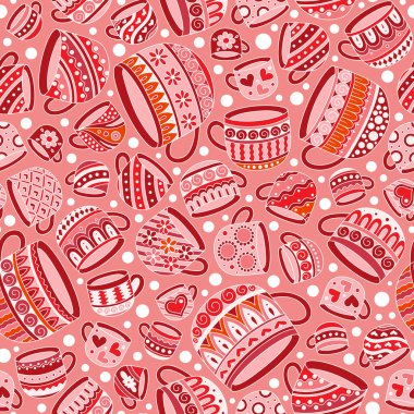 Çay fincanları ile dikişsiz desen. Doodle stili