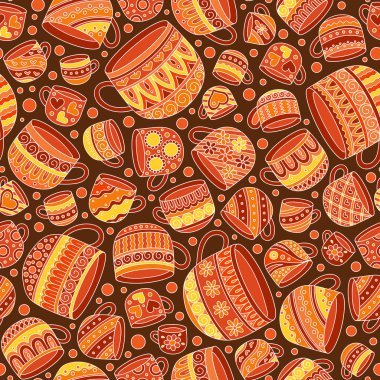 Çay fincanları ile dikişsiz desen. Doodle stili