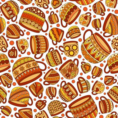 Çay fincanları ile dikişsiz desen. Doodle stili