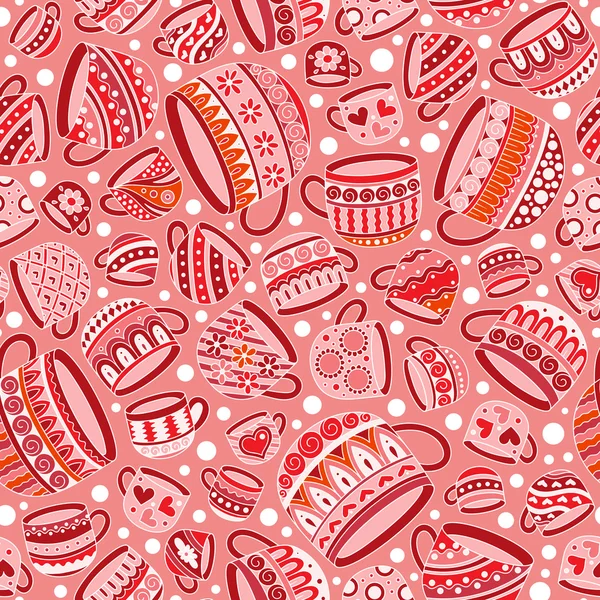 Çay fincanları ile dikişsiz desen. Doodle stili