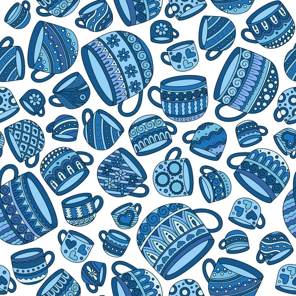 Seamless pattern with teacups. Doodle style