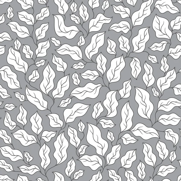 Абстрактный серый бесшовный рисунок с листьями . — стоковый вектор