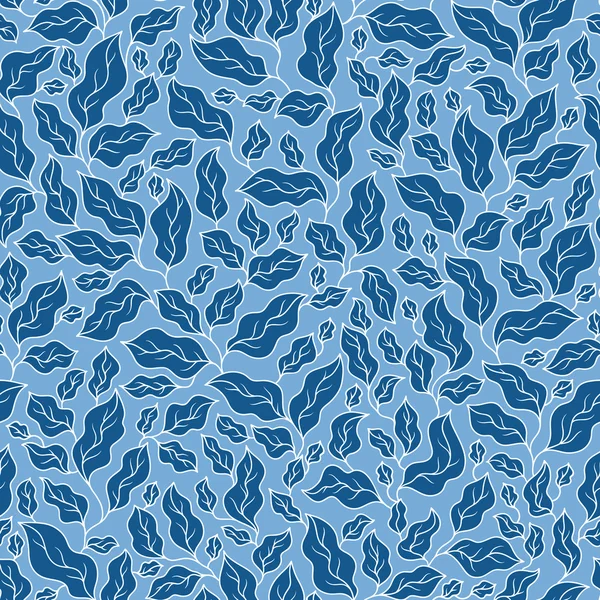 Patrón sin costura floral con hojas azules . — Vector de stock