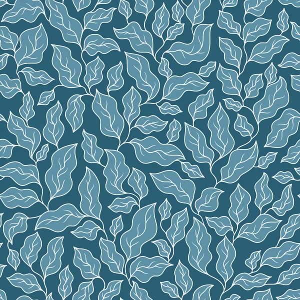 Modello floreale senza cuciture con foglie blu . — Vettoriale Stock