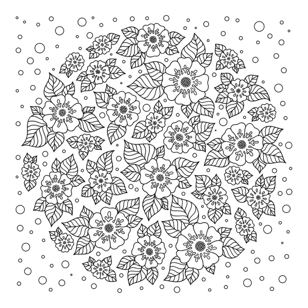 Ornement floral cercle noir et blanc, dentelle ronde ornementale de — Image vectorielle