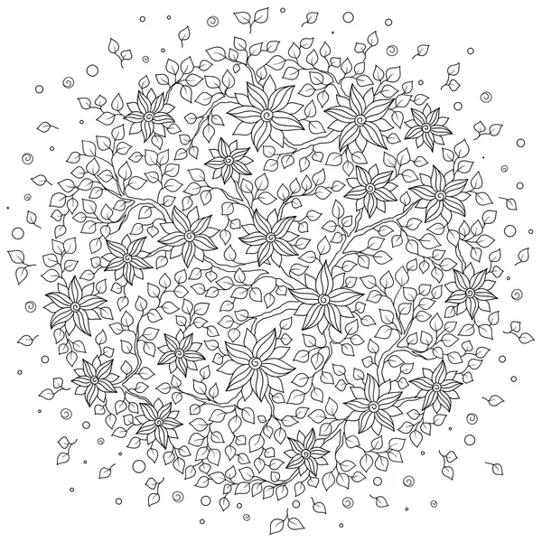 Чорно-білий круглий квітковий орнамент, орнаментальний круглий мереживний де — стоковий вектор