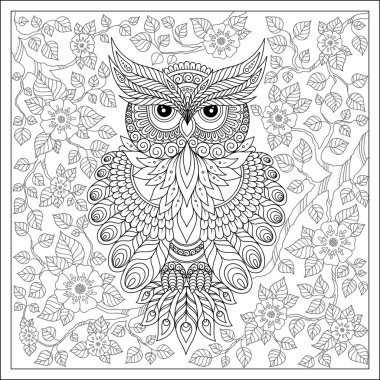 Exotic bird,fantastic flowers,branches, leaves.  Set of illustra