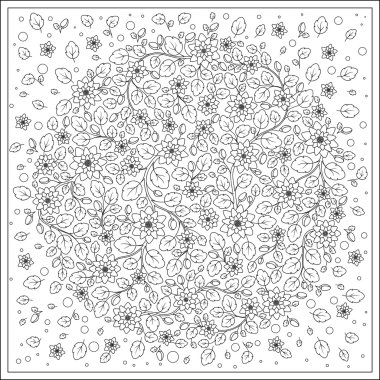Vintage çiçek desenli boyama sayfası.