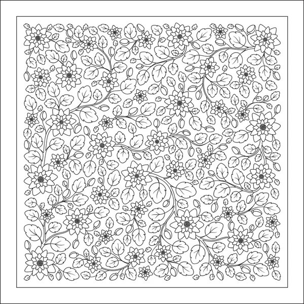 Desenho para colorir com padrão de flores vintage . — Vetor de Stock