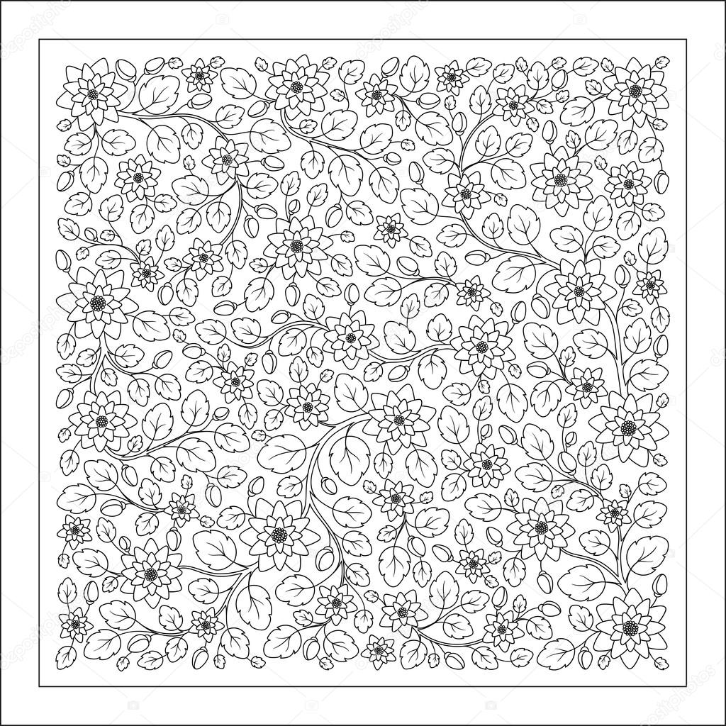 Kleurplaat Met Vintage Veldboeket Patroon Stockvector Karpenyuk