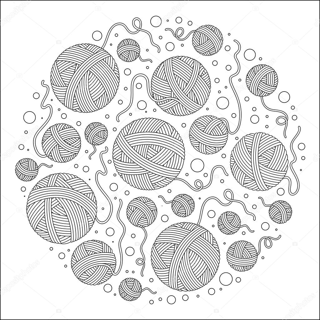 Vector illustration outline drawing yarn balls Stock Vector by