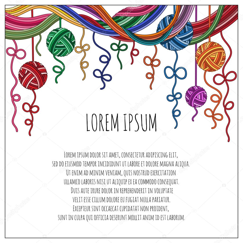 Marco de punto dibujado a mano. Fondo de hilo hecho a mano. 2023