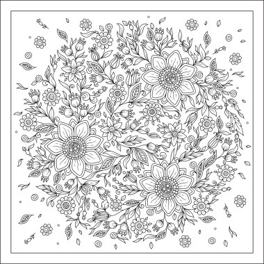 Orman çiçekler. Vektör boyama kitabı sayfaları.