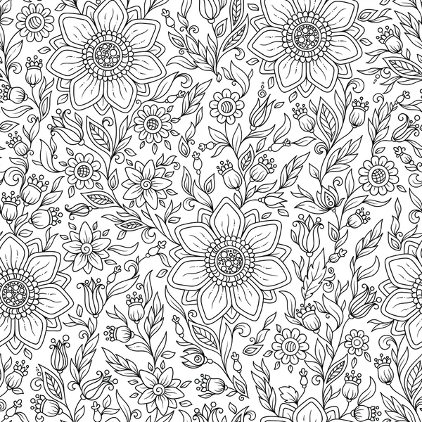 Vector patrón floral monocromo sin costura . — Vector de stock