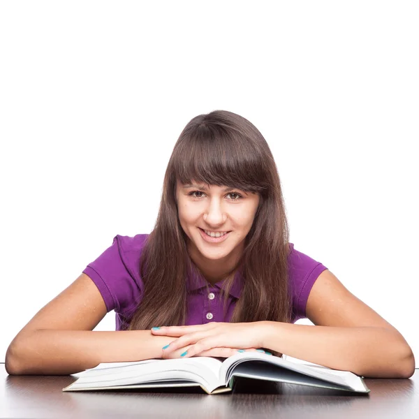 Girl sitting with open book — Stock Photo, Image