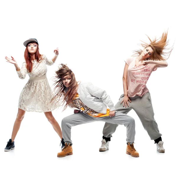 Group of young femanle hip hop dancers on white background — Stock Photo, Image