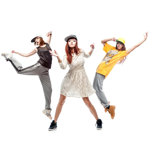 Group of young femanle hip hop dancers on white background — Stock Photo, Image