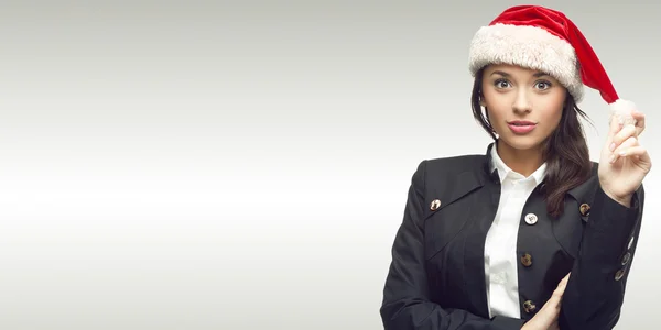 Business woman in santa hat — Stock Photo, Image