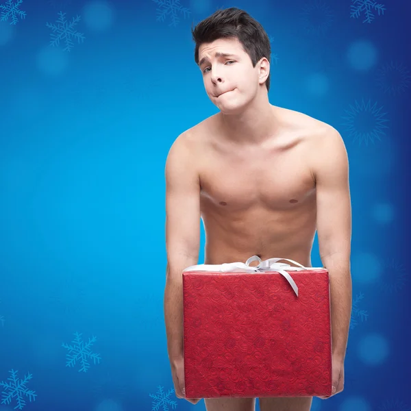 Funny naked christmass man — Stock Photo, Image